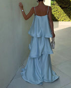 Willluxe® Elegant Three-layer Ruffle Sling Maxi Dress