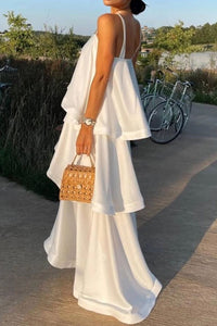Willluxe® Elegant Three-layer Ruffle Sling Maxi Dress