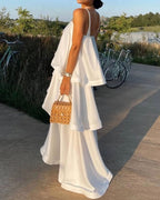 Willluxe® Elegant Three-layer Ruffle Sling Maxi Dress
