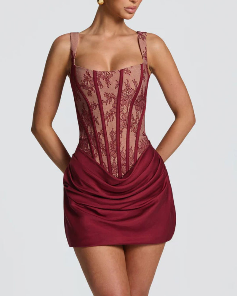 Willluxe® Rose Lace Corset Mini Dress