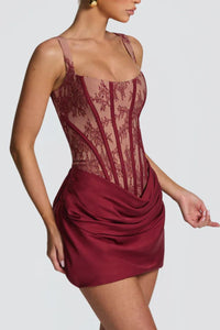 Willluxe® Rose Lace Corset Mini Dress