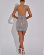 Willluxe® Sparkly Mesh Backless Bodycon Mini Dress
