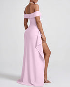 Willluxe® Elegant Off-Shoulder Ruched High-Slit Maxi Evening Dress