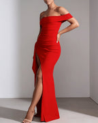 Willluxe® Elegant Off-Shoulder Ruched High-Slit Maxi Evening Dress