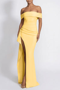 Willluxe® Elegant Off-Shoulder Ruched High-Slit Maxi Evening Dress