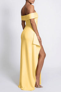 Willluxe® Elegant Off-Shoulder Ruched High-Slit Maxi Evening Dress