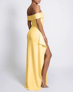 Willluxe® Elegant Off-Shoulder Ruched High-Slit Maxi Evening Dress
