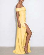 Willluxe® Elegant Off-Shoulder Ruched High-Slit Maxi Evening Dress