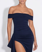 Willluxe® Elegant Off-Shoulder Ruched High-Slit Maxi Evening Dress