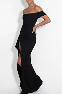 Willluxe® Elegant Off-Shoulder Ruched High-Slit Maxi Evening Dress