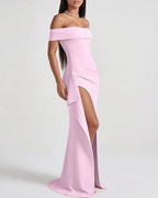 Willluxe® Elegant Off-Shoulder Ruched High-Slit Maxi Evening Dress