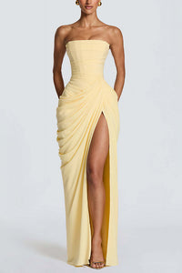 Willluxe® Strapless Ruched High Slit Corset Maxi Dress
