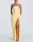 Willluxe® Strapless Ruched High Slit Corset Maxi Dress