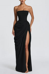 Willluxe® Strapless Ruched High Slit Corset Maxi Dress