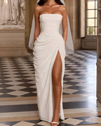 Willluxe® Strapless Ruched High Slit Corset Maxi Dress