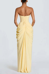 Willluxe® Strapless Ruched High Slit Corset Maxi Dress