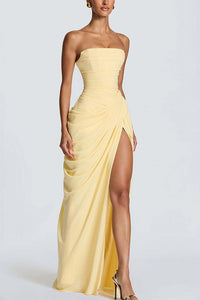 Willluxe® Strapless Ruched High Slit Corset Maxi Dress