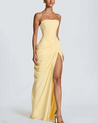 Willluxe® Strapless Ruched High Slit Corset Maxi Dress