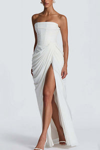 Willluxe® Strapless Ruched High Slit Corset Maxi Dress