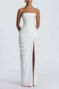 Willluxe® Strapless Ruched High Slit Corset Maxi Dress