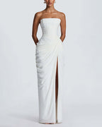 Willluxe® Strapless Ruched High Slit Corset Maxi Dress