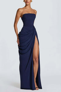 Willluxe® Strapless Ruched High Slit Corset Maxi Dress