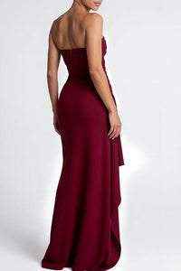 Willluxe® Elegant Strapless Ruched High Slit Maxi Evening Gown
