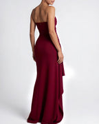 Willluxe® Elegant Strapless Ruched High Slit Maxi Evening Gown