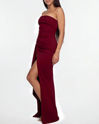 Willluxe® Elegant Strapless Ruched High Slit Maxi Evening Gown