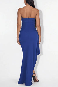 Willluxe® Elegant Strapless Ruched High Slit Maxi Evening Gown