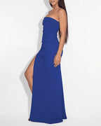 Willluxe® Elegant Strapless Ruched High Slit Maxi Evening Gown
