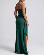 Willluxe® Elegant Strapless Ruched High Slit Maxi Evening Gown