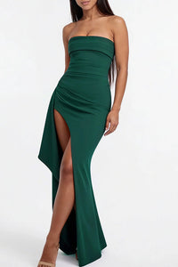 Willluxe® Elegant Strapless Ruched High Slit Maxi Evening Gown