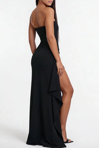 Willluxe® Elegant Strapless Ruched High Slit Maxi Evening Gown