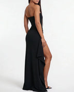 Willluxe® Elegant Strapless Ruched High Slit Maxi Evening Gown