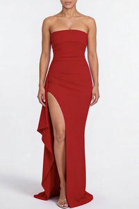 Willluxe® Elegant Strapless Ruched High Slit Maxi Evening Gown