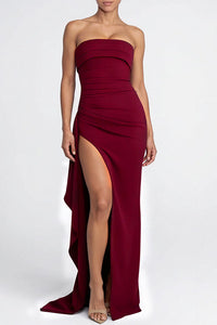 Willluxe® Elegant Strapless Ruched High Slit Maxi Evening Gown