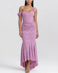 Willluxe® Elegant Floral Jacquard Ruched Mermaid Maxi Dress