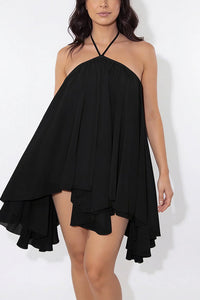 Willluxe® Halter Neck Tiered Mesh Mini Dress
