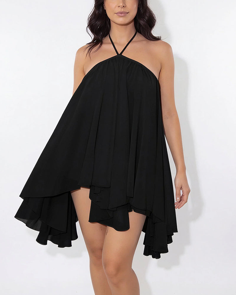 Willluxe® Halter Neck Tiered Mesh Mini Dress