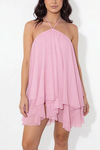 Willluxe® Halter Neck Tiered Mesh Mini Dress