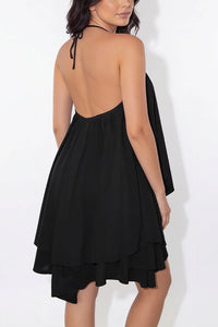Willluxe® Halter Neck Tiered Mesh Mini Dress