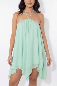 Willluxe® Halter Neck Tiered Mesh Mini Dress