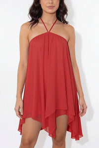 Willluxe® Halter Neck Tiered Mesh Mini Dress