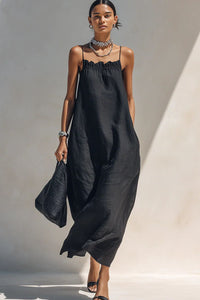 Willluxe® Minimalist Ruffle Neck Cami Maxi Dress