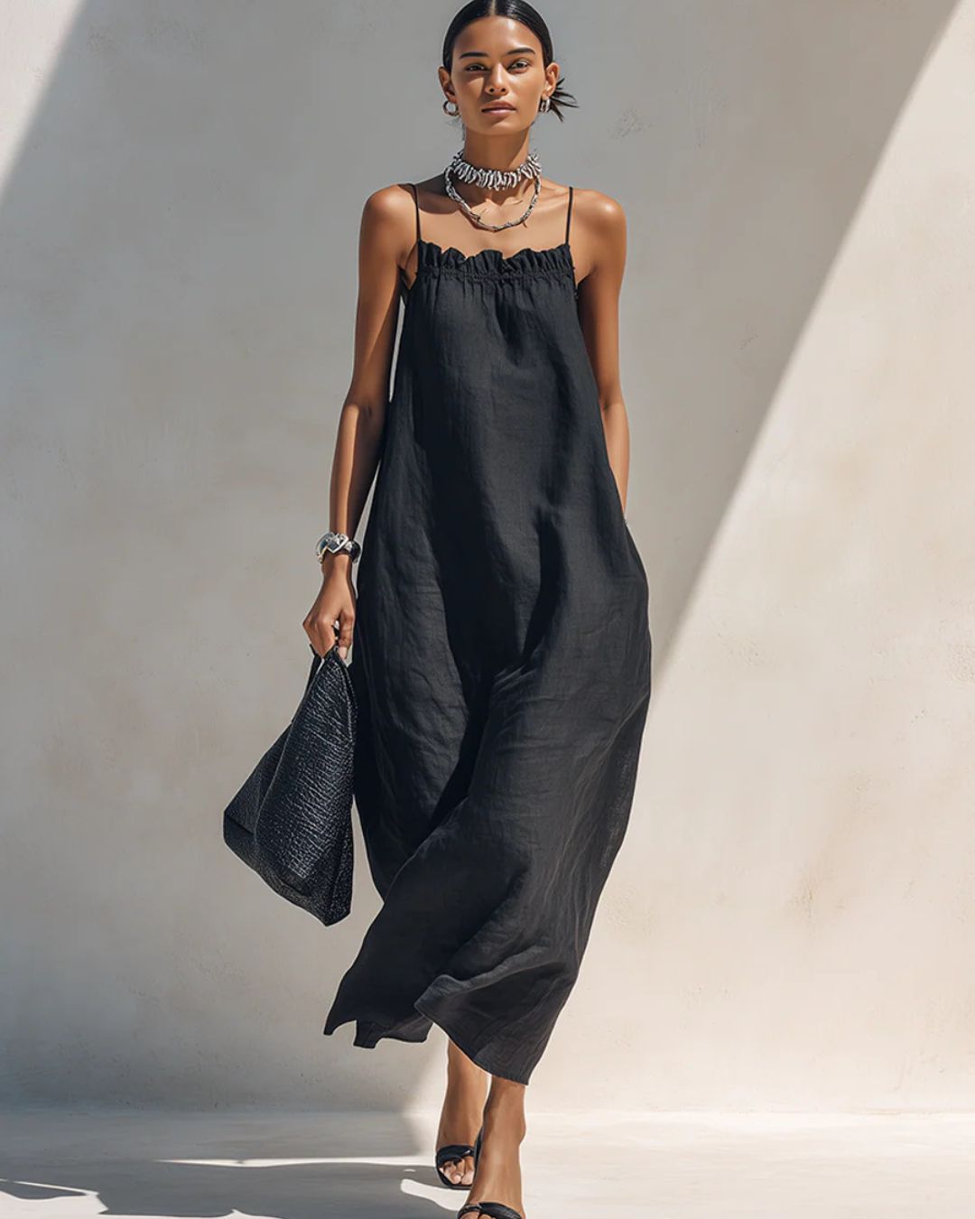 Willluxe® Minimalist Ruffle Neck Cami Maxi Dress