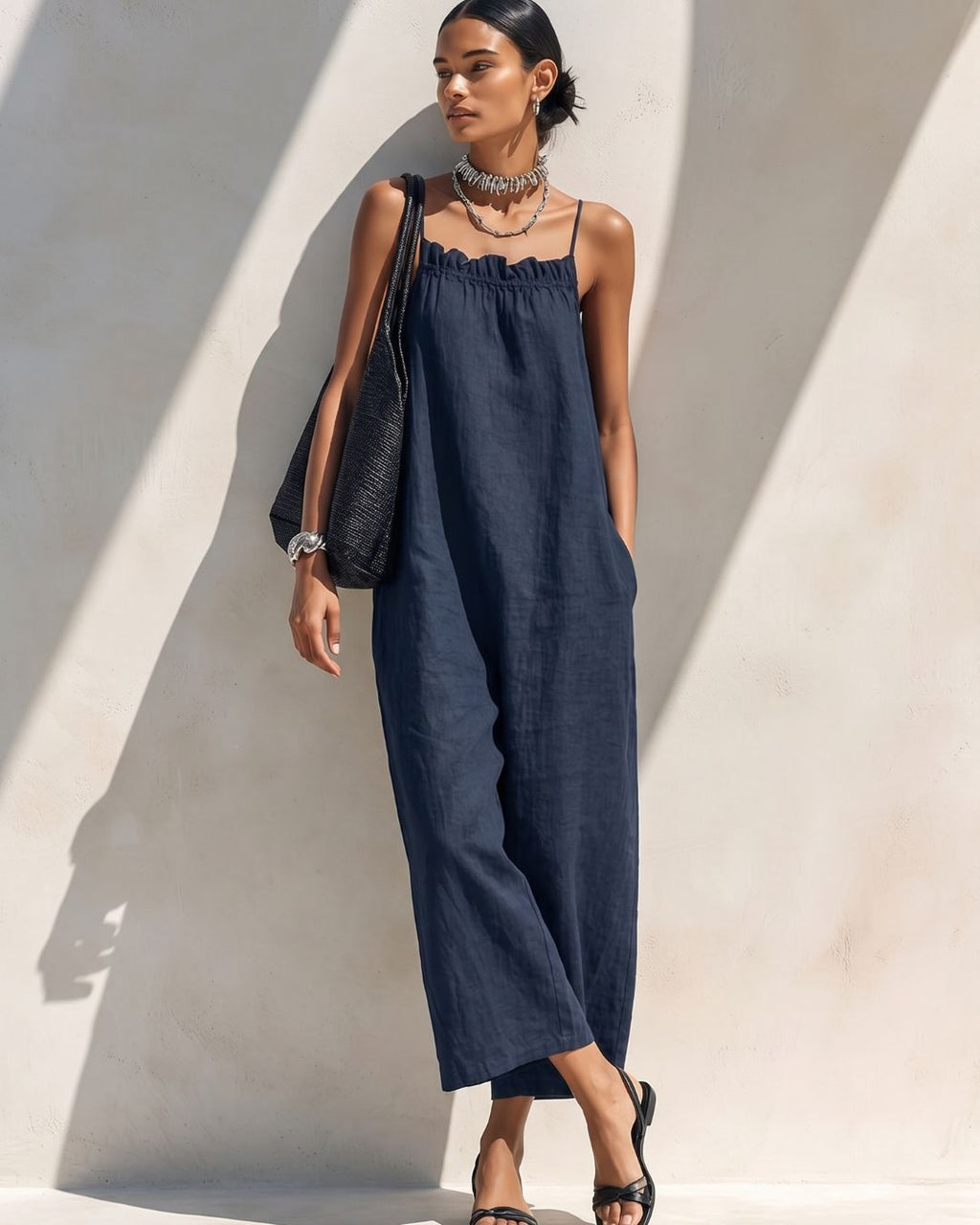 Willluxe® Minimalist Ruffle Neck Cami Maxi Dress