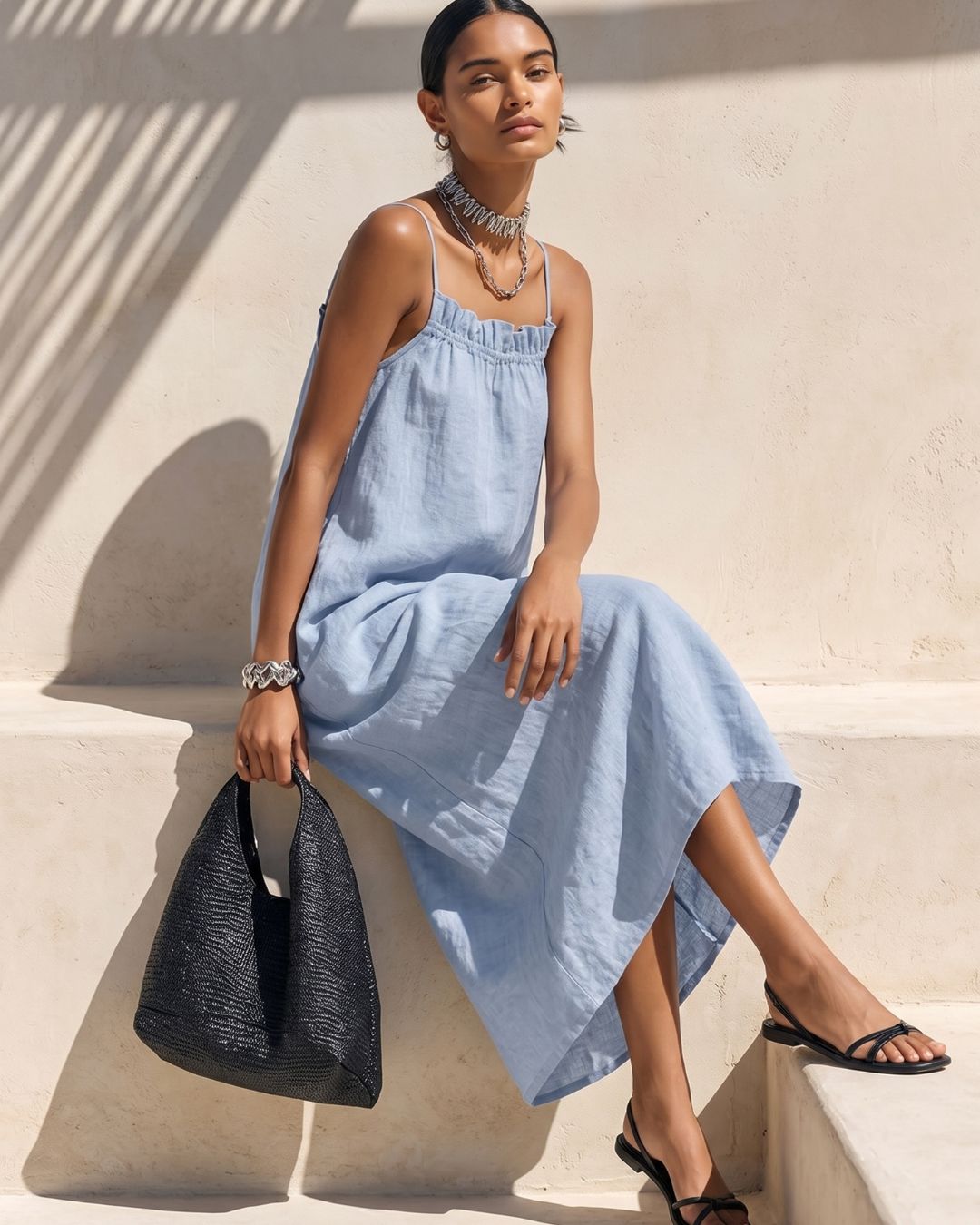 Willluxe® Minimalist Ruffle Neck Cami Maxi Dress