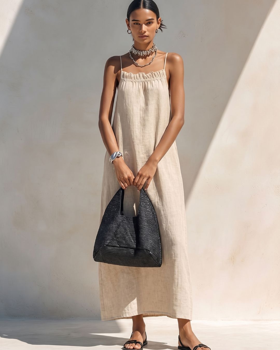Willluxe® Minimalist Ruffle Neck Cami Maxi Dress