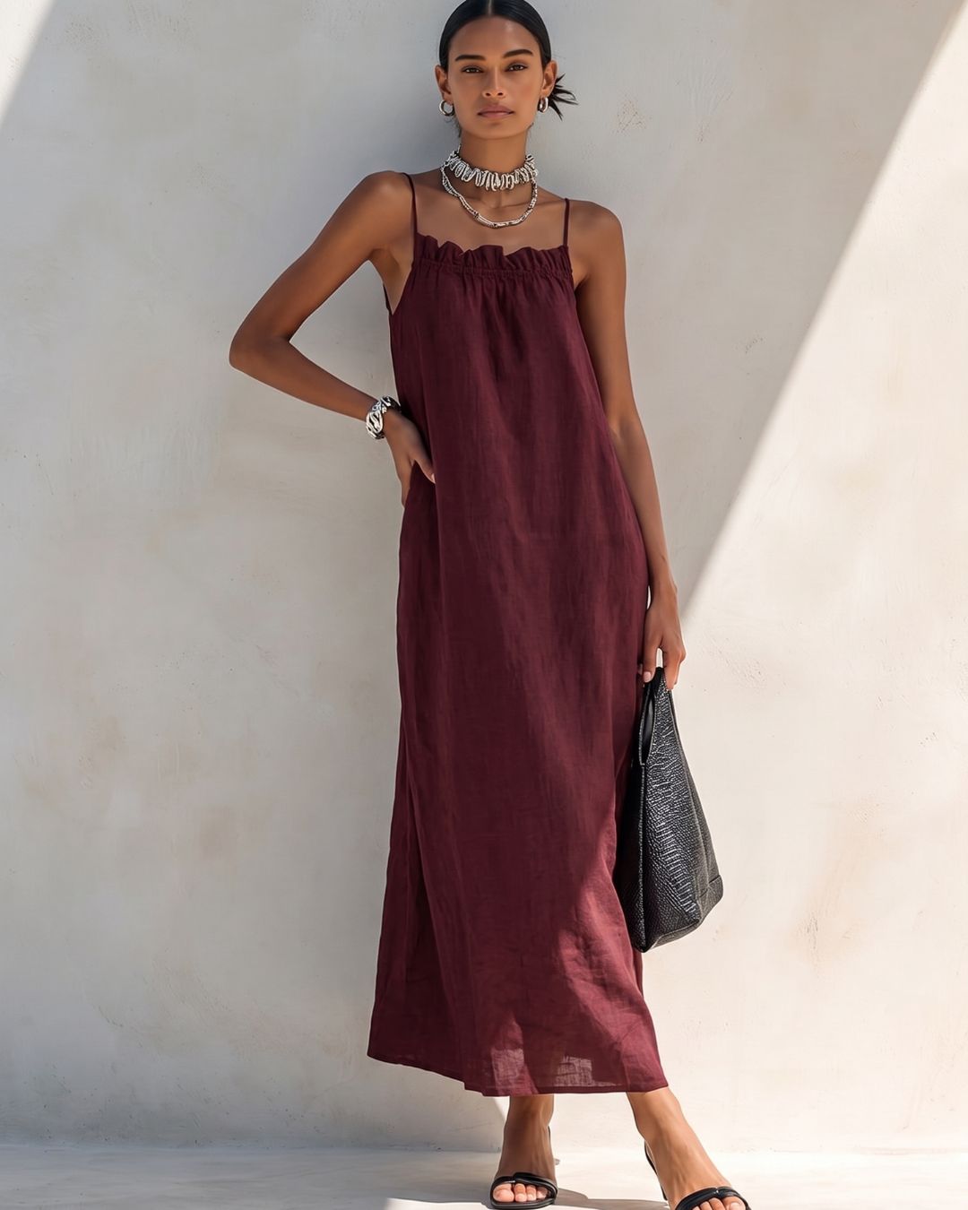 Willluxe® Minimalist Ruffle Neck Cami Maxi Dress